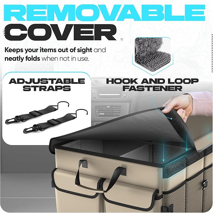 FORTEM Car Trunk Organizer, Collapsible Multi Compartment SUV Organizer, Foldable Storage for Car Accessories for Women Men, 600D Oxford, Non Slip Bottom, Securing Straps, Soft Cover (85L)
