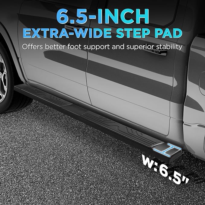 PZ 6.5" Double Cab Running Boards Compatible with 2019-2025 Chevy Silverado/GMC Sierra 1500, 2020-2025 for 2500HD 3500HD Black Aluminum Alloy Side Step Nerf Bar Ridge Pattern