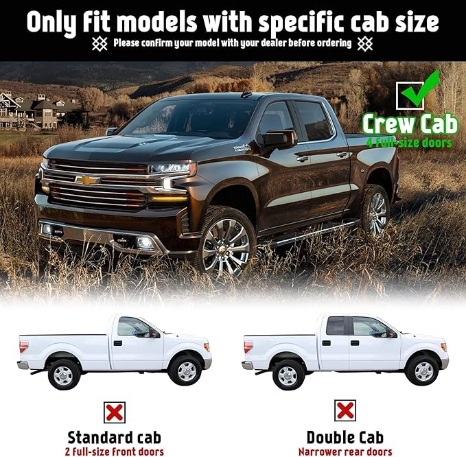 PZ 6" Crew Cab Running Boards for 2019-2025 Chevy Silverado/GMC Sierra 1500, 2020-2025 2500HD 3500HD Black Aluminum Alloy Side Steps Rails Nerf Bars