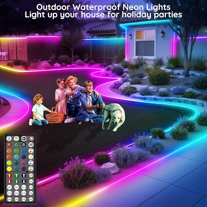 FBZ 60Ft Led Rope Lights, Flexible Neon Lights Control with App/Remote, Multiple Modes, IP65 Outdoor RGB Waterproof, Music Sync Gaming Light Strip for Bedroom Decor