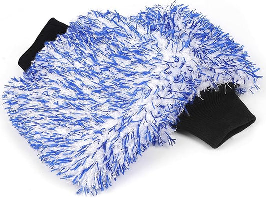 MIKKUPPA Microfiber Car Wash Mitt - Double-Sided Ultra Absorbent Scratch Free Premium Blend Glove for Car Washing Home Cleaning (Blue, 2Pack, 11'' x 8'')