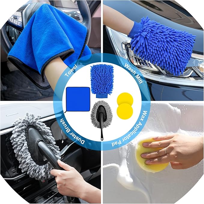 AUTODECO 30Pcs Car Detailing Brush Set, Car Detailing Kit, Auto Detailing Drill Brush Set, Car Detailing Brushes, Car Wash Cleaning Tools Kit for Interior, Exterior, Wheels, Blue