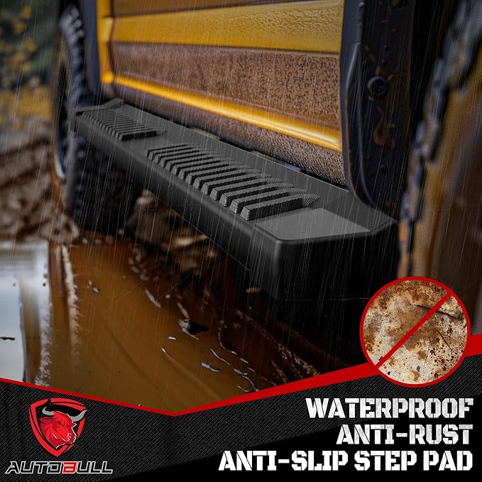 Crew Cab Running Boards Side Steps Compatible with 2019-2025 Chevy Silverado & GMC Sierra 1500 (Excl 2019 Ld/Lt), 2020-2025 2500 HD 3500 HD, Black Textured Aluminum Nerf Bars