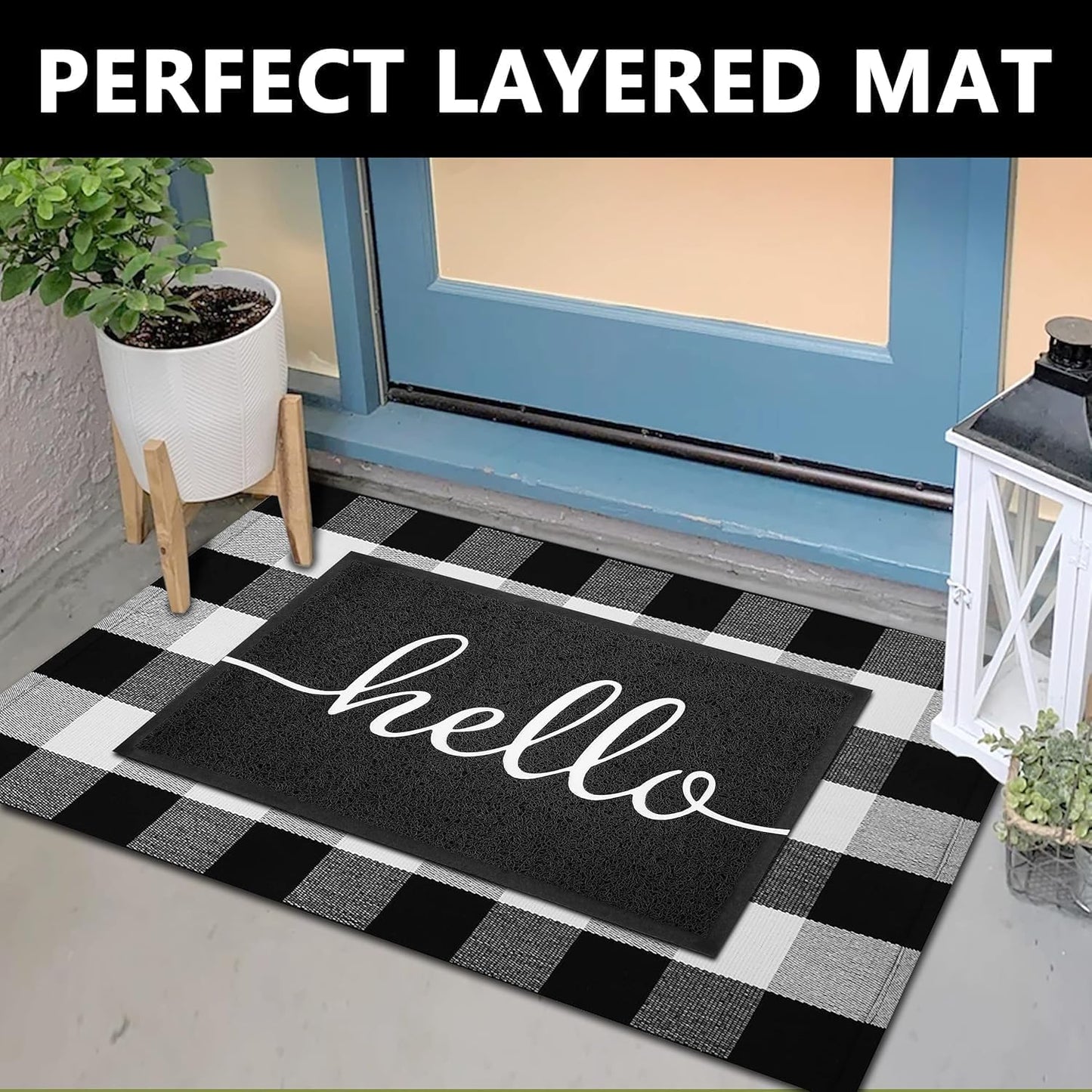 EARTHALL Door Mat 3-Pack Outside Inside Hello Doormat 30"x17.5" Durable Floor Mat Non Slip Rug Ultra Absorb Mud Easy Clean Front Doormat for Garage, Entryway, Patio, High Traffic Areas, Black