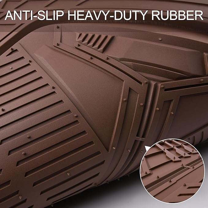 CAR PASS Heavy Duty Rubber Car Mats, Deep-Dish Odorless Car Floor Mats All Weather, Trim-to-Fit for SUVs Trucks Sedans, Waterproof Anti-Slip, 3 Pieces V12 Brown