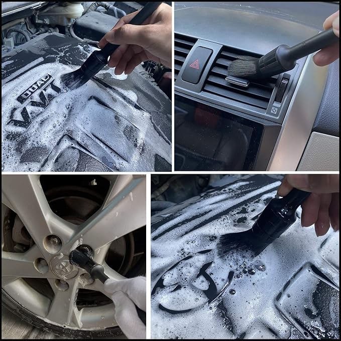 7Pcs Wheel & Tire Brush, Car Detailing Kit, 17inch Long Soft Wheel Brush, 5 Detail Car Wash Kit for Cleans Dirty Tires & Releases Dirt and Road Grime, Short Handle