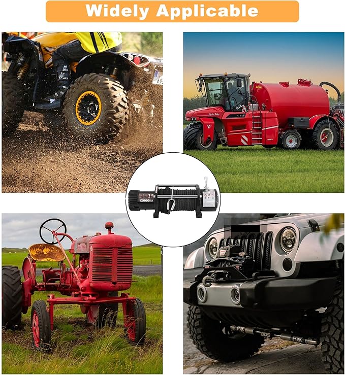 12000LBS Winch 12V Electric Winch Kit,Synthetic Rope Electric Winch for Jeep Truck SUV ATV UTV Off Road Trailer,with Wireless Remote for Trucks