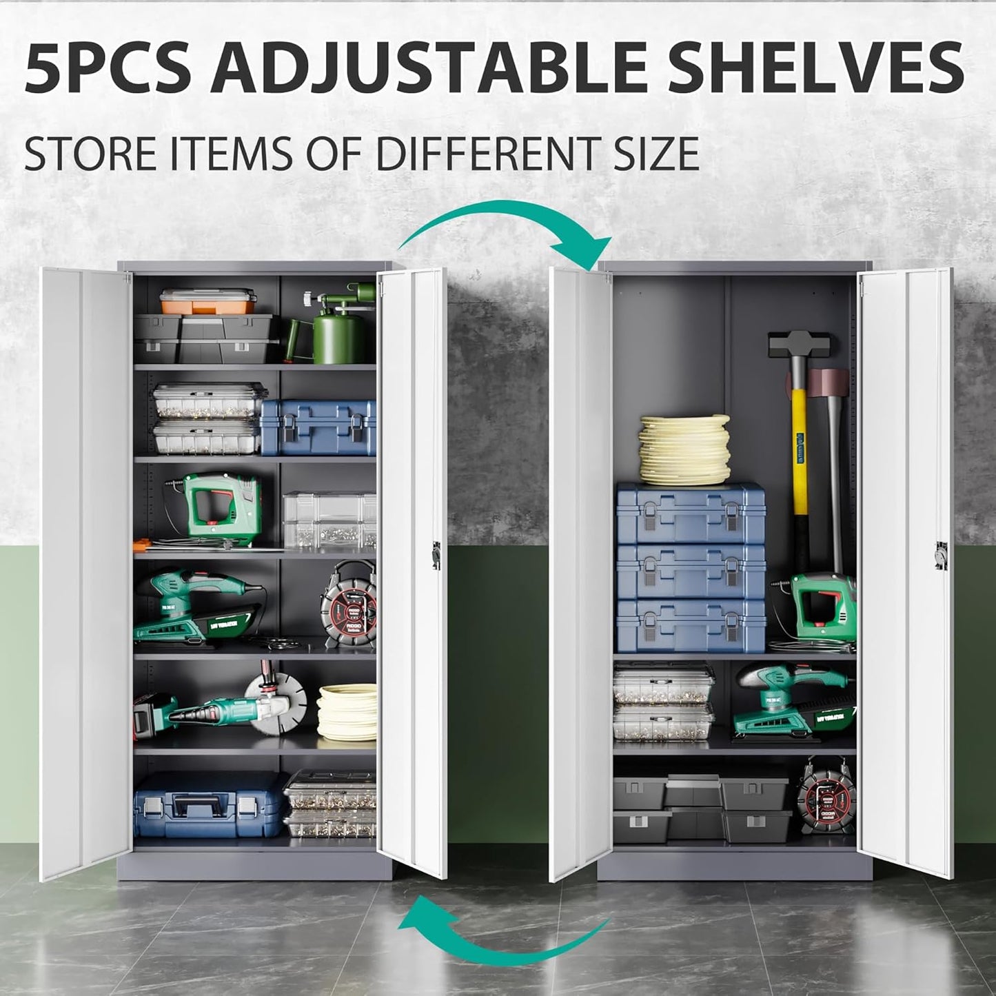 Wide & Deep Metal Storage Cabinet with 6 Shelves,72 inch Tall Garage Storage Cabinet with Lock,Gray White Metal Cabinets with Locking Doors,Large Steel Lockable Cabinets for Home,Office,Shop,Garage