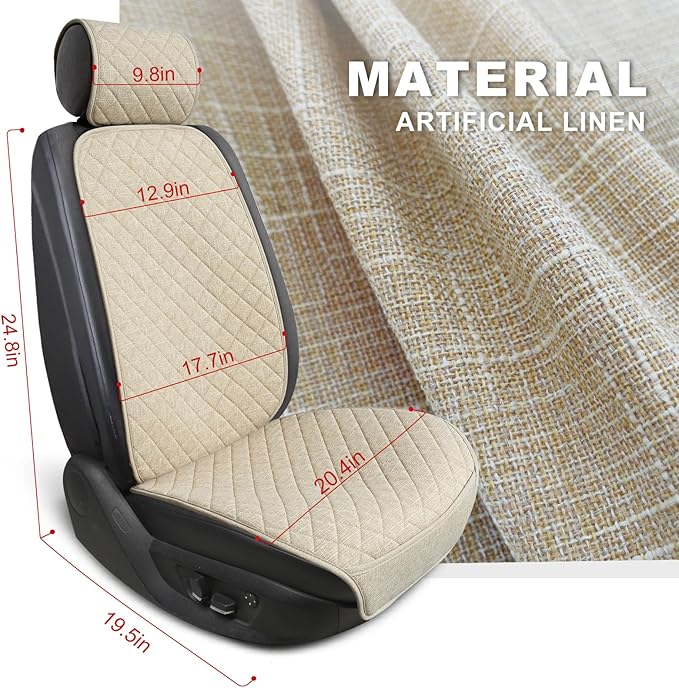 Linen Car Seat Covers Front Seat Covers Breathable Cloth Fabric Car Seat Protector - Universal Fit for Cars, Vans, SUVs, Trucks - 2 Units - Beige