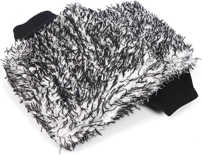 MIKKUPPA Microfiber Car Wash Mitt - Double-Sided Ultra Absorbent Scratch Free Premium Blend Glove for Car Washing Home Cleaning (Black, 2Pack, 11'' x 8'')