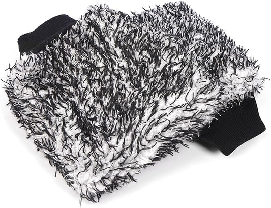 MIKKUPPA Microfiber Car Wash Mitt - Double-Sided Ultra Absorbent Scratch Free Premium Blend Glove for Car Washing Home Cleaning (Black, 2Pack, 11'' x 8'')