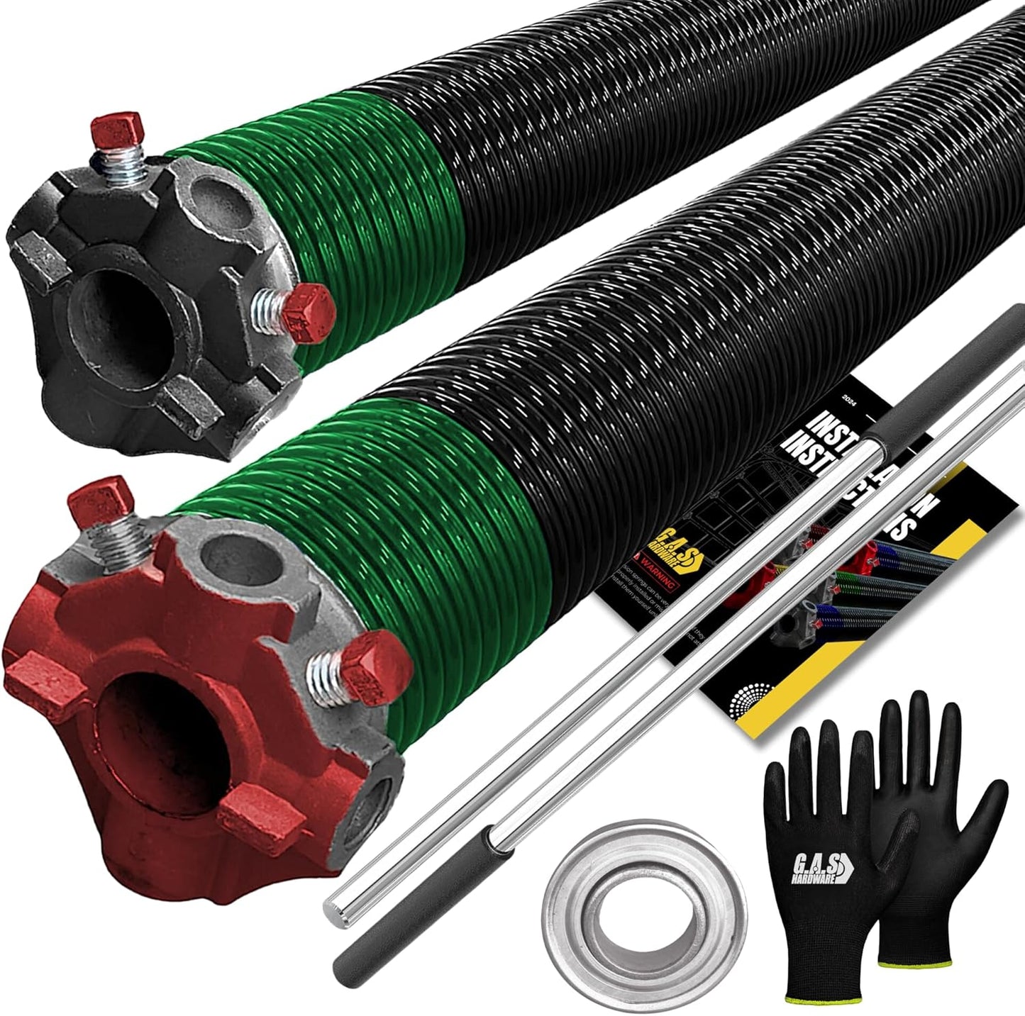 Garage Door Torsion Spring 243x1.75x31 Includes 1” Steel Bearing, Non-Slip Gloves, and Winding Bars for Left and Right Side of Garage Door Precision E-Coating 5-Year Warranty Min. 30,000 Cycles (Pair)