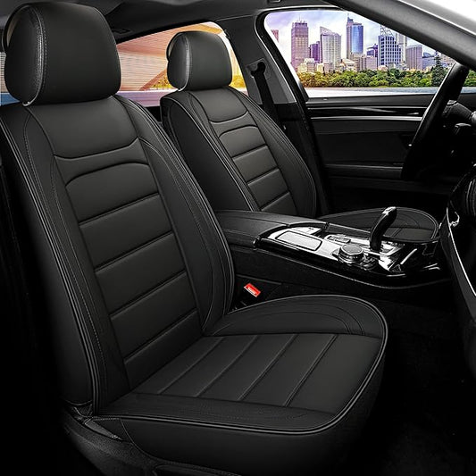 Car Seat Covers 2 PCS Front Seats, Waterproof Napa Leather Automotive Seat Protector for Cars SUV Truck Sedan, Universal Anti-Slip Car Seat Cushion Interior Accessories, Black