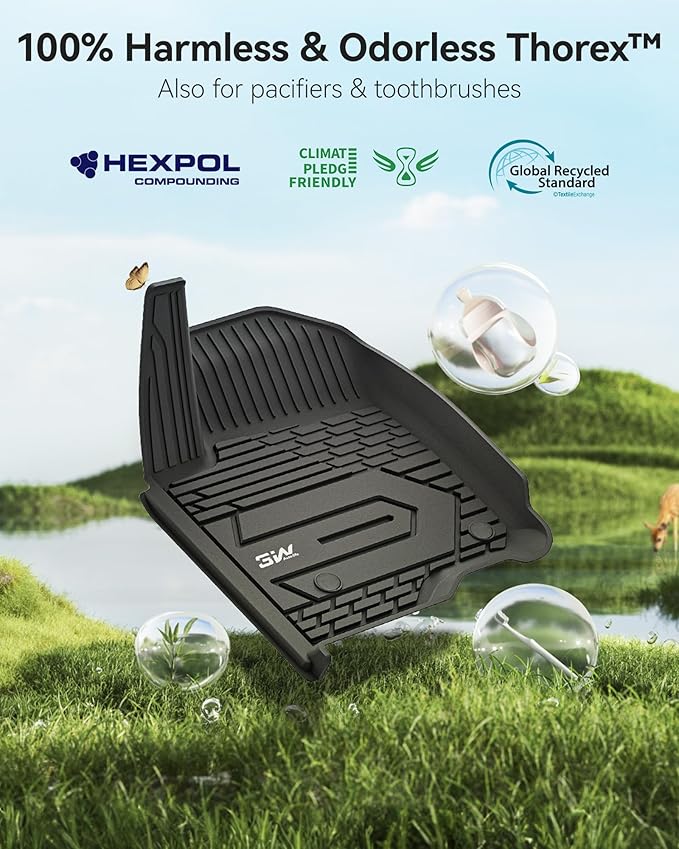 3W Floor Mats Fit for 2019-2024 2025 Chevy Silverado/GMC Sierra 1500 & 2020-2024 2025 Chevrolet Silverado/GMC Sierra 2500 HD/3500HD Crew Cab TPE All Weather Custom Fit, with Factory Carpeted Storage