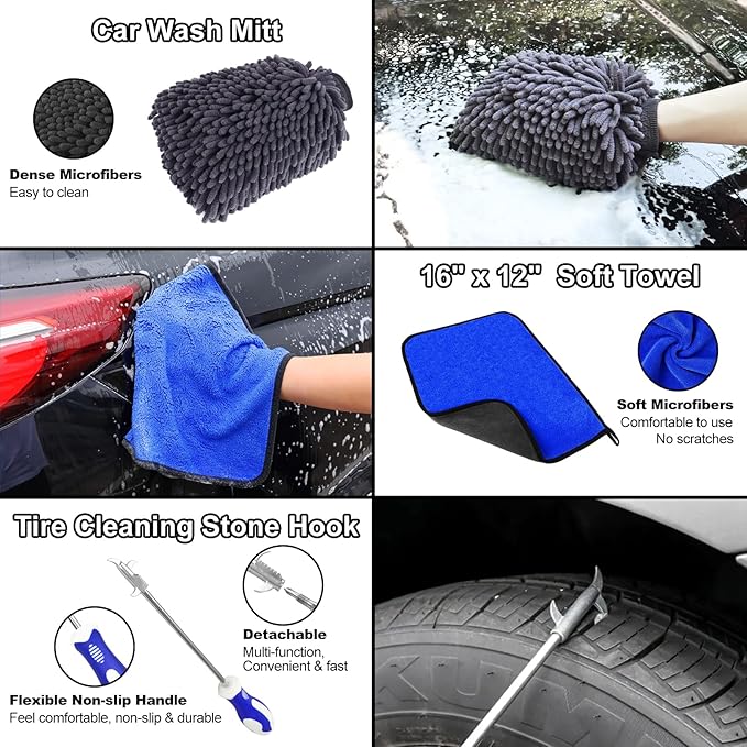 12Pcs Wheel Brush Kit for Cleaning Wheel and Tire, Wheel and Rim Brush, Car Detailing Brushes, Tire Brush, Bendable & Durable Car Wheel Rim Cleaner Brush Set,Car Detailing Cleaning Brush Supplies Kit