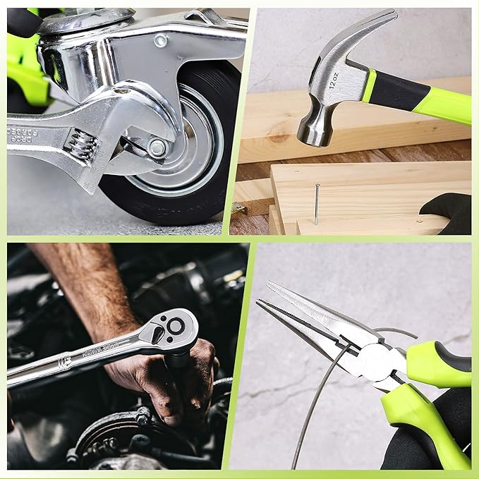 FASTPRO 198-Piece Household Tool Set, Home Repairing Tool Set with Toolbox, SAE Mechanics Hand Tool Kit for DIY, Home Maintenance, Green