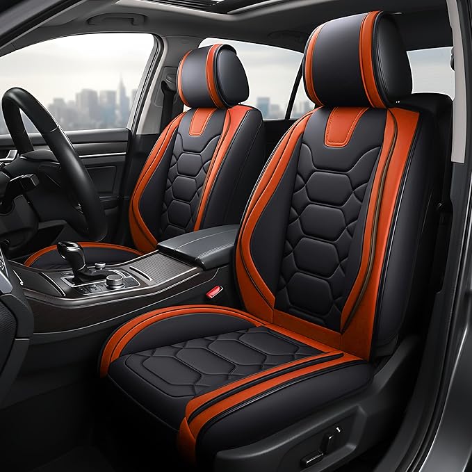 OASIS AUTO Car Seat Covers Front Seats, Waterproof Faux Leather Seat Covers for Cars Universal Fit for SUV, Truck, Sedan, Black Premium Car Seat Protector with Cushions