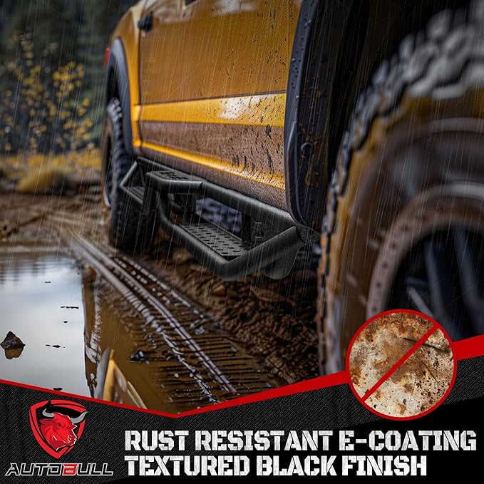 Running Boards Compatible with 2022-2025 Toyota Tundra Crewmax cab 4 Full Size Doors, 6" 2-Stairs Side Step Rails Coated Black Carbon Steel Nerf Bars