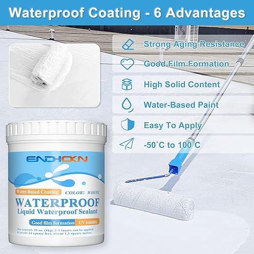 Liquid Waterproof Sealant White 35 Ounces, Endhokn Wall, Bathroom, Roof, etc Indoor and Outdoor Water-Based Waterproof Coating
