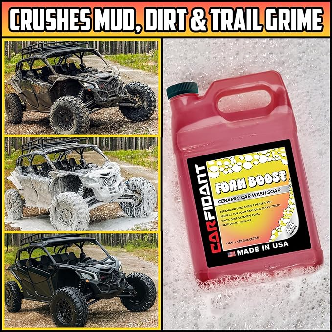 Foam Boost Off-Road & ATV Wash Soap – Heavy Duty pH-Balanced Car Wash for Trucks, UTVs, RVs & Dirt Bikes – Quick Rinse, No Residue – Works with Foam Cannons, Guns & Buckets – 64 fl. Oz.