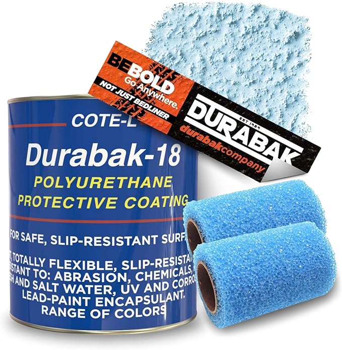 Durabak-18 Textured Truck Bed Liner Gallon KIT - Roll On Coating | DIY Custom Coat for Bedliner and Undercoating, Auto Body, Automotive Rust Proofing, Boat Repair (Gallon, Light Blue)
