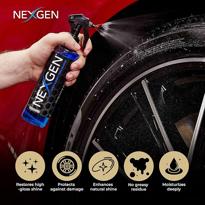 Nexgen Wet Look Tire Shine (Gallon) - High-Gloss Finish & UV Protection - Keeps Tires & Trim Fresh - On-The-Go Car Detailing - Car Cleaning Supplies - for Tires, Plastic, Rubber, & Vinyl