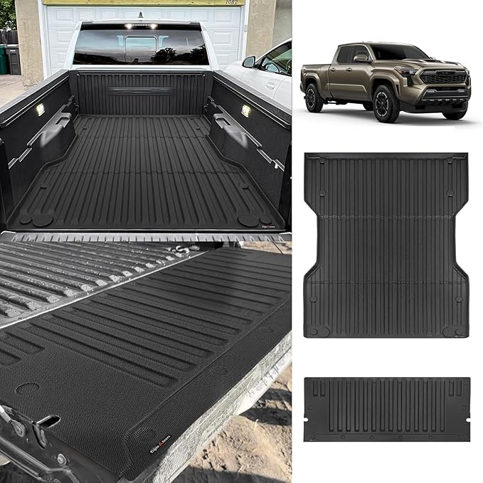 TripleAliners for Tacoma 2024 2025 | Truck Bed Mat & Tailgate Mat | All Weather Liners Compatible with 2024+ Toyota Tacoma Accessories Cargo Liner Protection (Fit 6FT Truck Bed), 2PCS