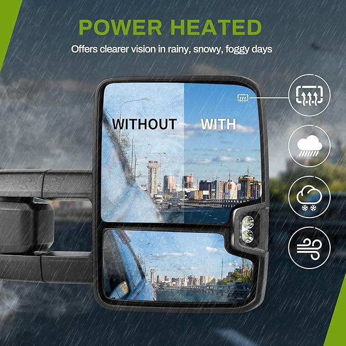 AUTOSAVER88 Power Folding Towing Mirrors Compatible with 2014-2018 Chevy Silverado GMC Sierra 1500 2500 HD 3500 HD Power Heated LED Turn Signal Light Telescoping Clearance Light Black Housing