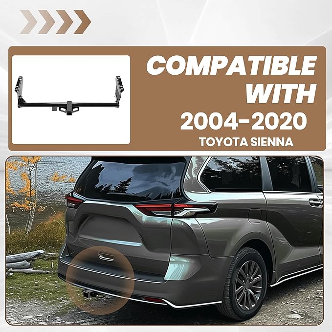 KUAFU Rear Class 3 2” Trailer Hitch Compatible with 2004-2020 Toyota Sienna All Styles Replacement for 75237 Towing Receiver Steel Black