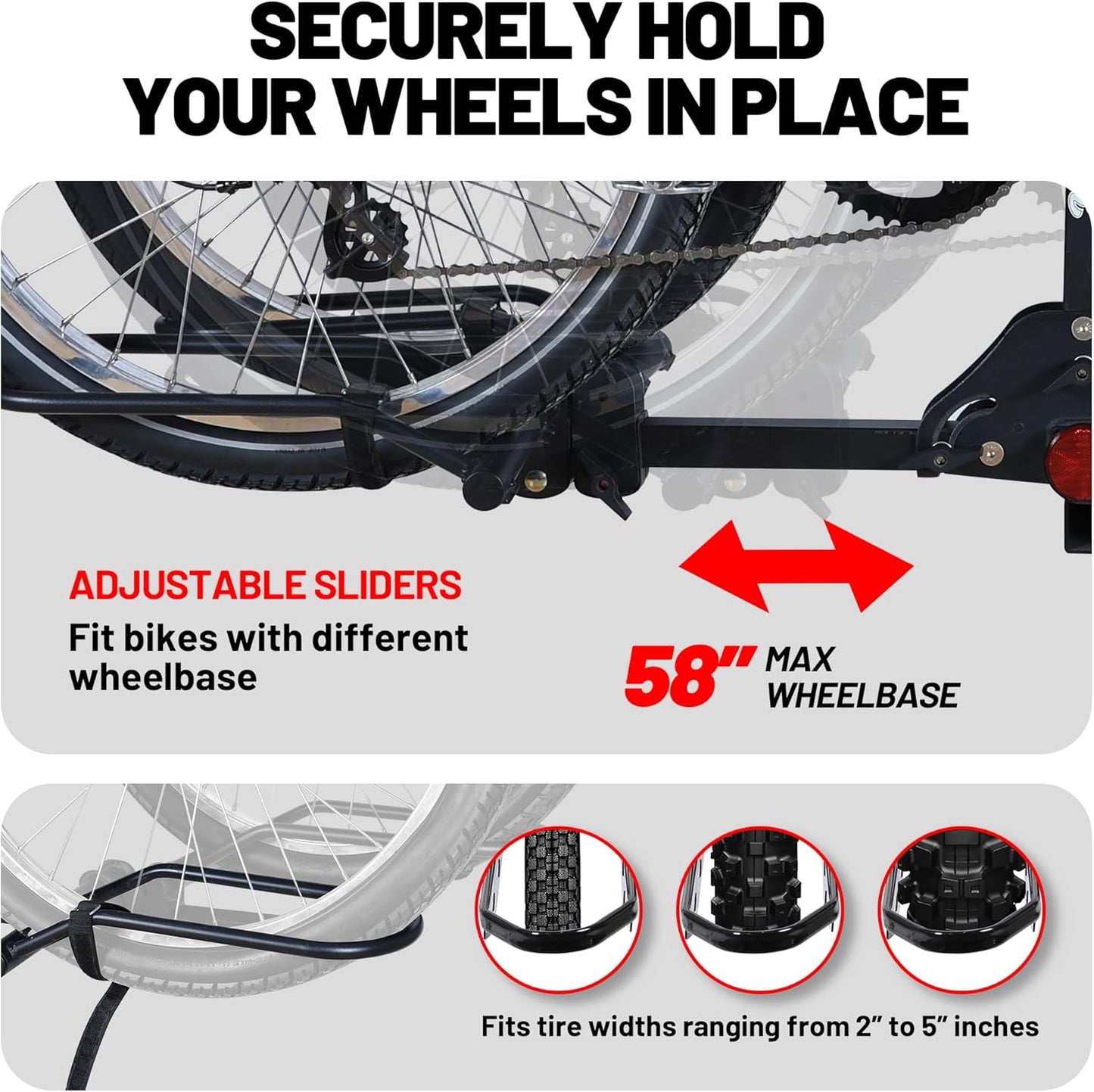 Rockland Foldable 2-Bike Rack, 200 lbs Capacity, Hitch Mount Bike Rack, Fits up to 5" Fat Tire Width and 50" Wheelbase, Bike Carrier Rack for 2" Receiver for Cars SUVs Vans RVs