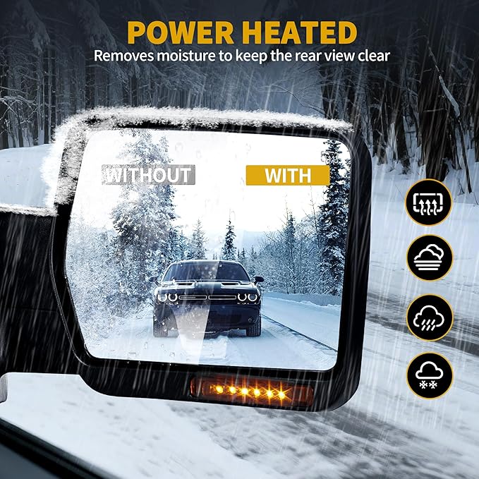 DWVO Right Passenger Side Mirror Compatible with 2007 2008 2009 2010 2011 2012 2013 2014 Ford F150, Door Mirror with Power Heated Manual Folding, Turn Signal Towing Mirrors