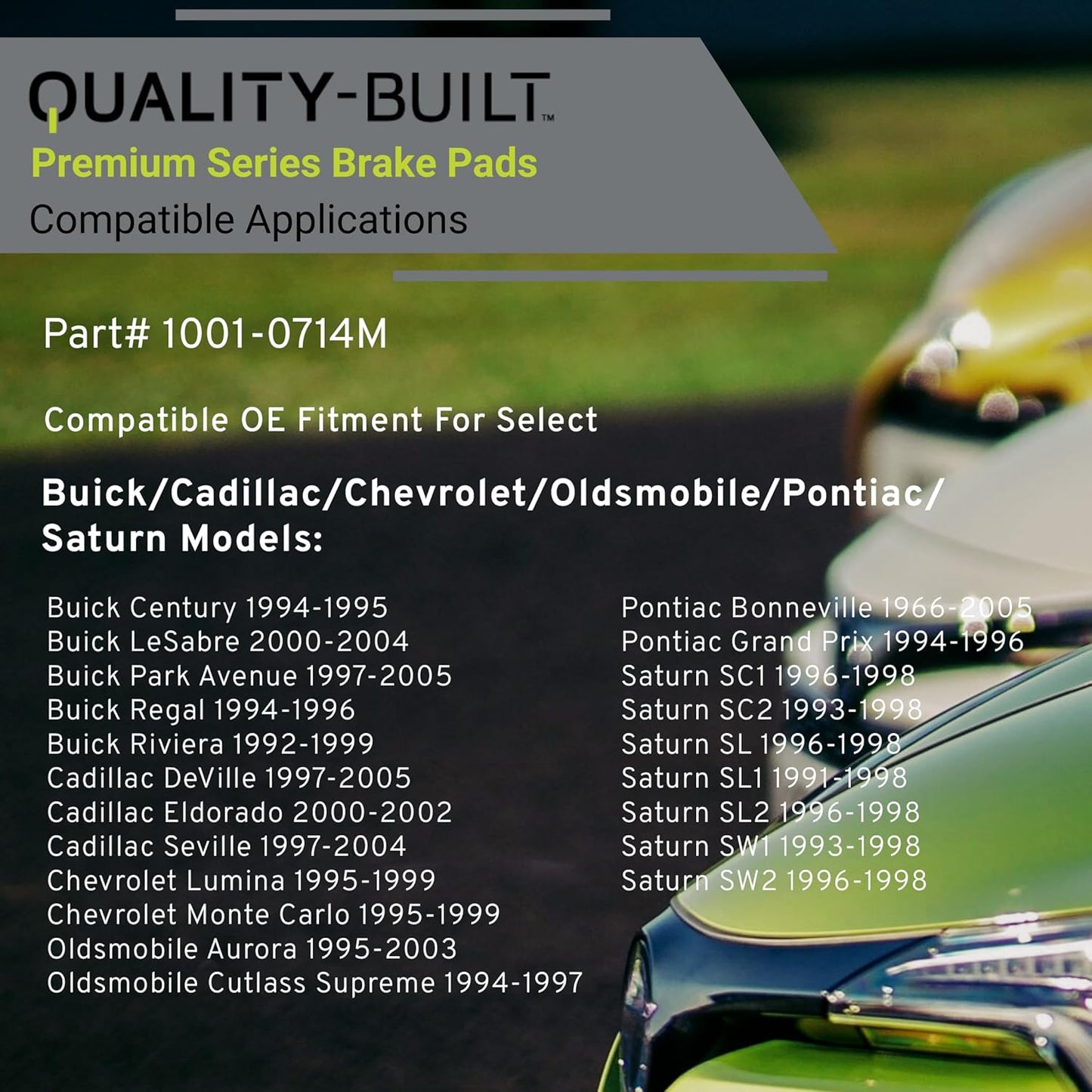 Premium Semi-Metallic Rear Brake Pads (1001-0714M) Compatible with 1966-2005 Buick/Cadillac/Chevrolet/Oldsmobile/Pontiac (Aurora/Bonneville/Century/Cutlass/DeVille/Eldorado & More)