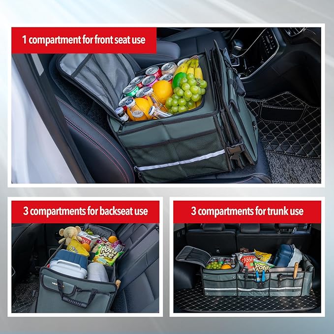 Farasla Waterproof Trunk Organizer with Insulated Leakproof Cooler Bag, Foldable Cover, Adjustable Securing Straps (4-in-1 w/Cooler, Gray)