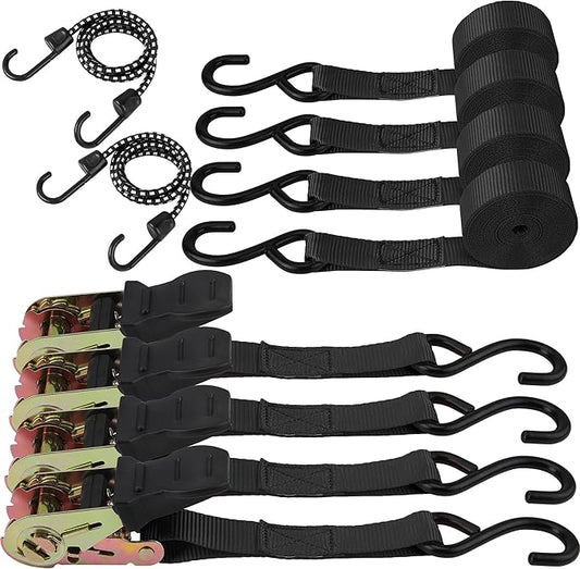 HORUSDY Ratchet Straps, 2,200 LB Break Strength, 4-Pack 15FT Ratchet Tie Down Straps Set for Motorcycle Straps Tie Downs, Appliances, Lawn Equipment, Cargo Straps for Trucks. (Black)