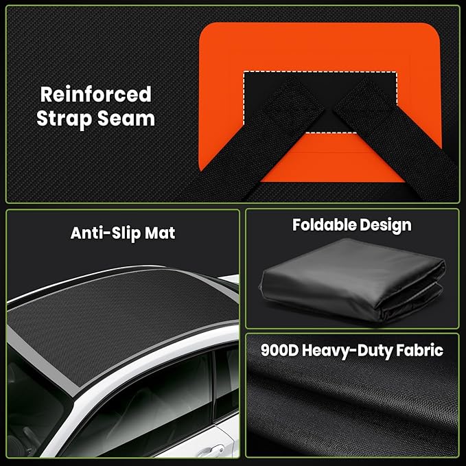 21 Cubic Feet Car Rooftop Cargo Bag Carrier, Soft Roof Top Luggage Bag for All Vechicles with/Without Rack - with Waterproof Zip, Anti-Slip Mat, Luggage Lock, Storage Bag, Door Hooks
