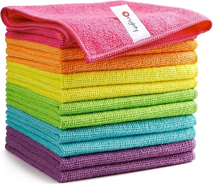 Orighty Microfiber Cleaning Cloth Pack of 12, Microfiber Towels for Cars, Highly Absorbent Car Cleaning Supplies, Lint Free Cloths Clean Rags for Car Care, House, Kitchen, 12x12 inch