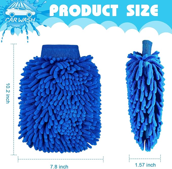 Toulite 16 Pcs Car Wash Mitt Chenille Microfiber Wash Mitt Double Sided Glove Cleaning Drying Mitts(7.48 x 10.24 Inch,Royal Blue, Green)