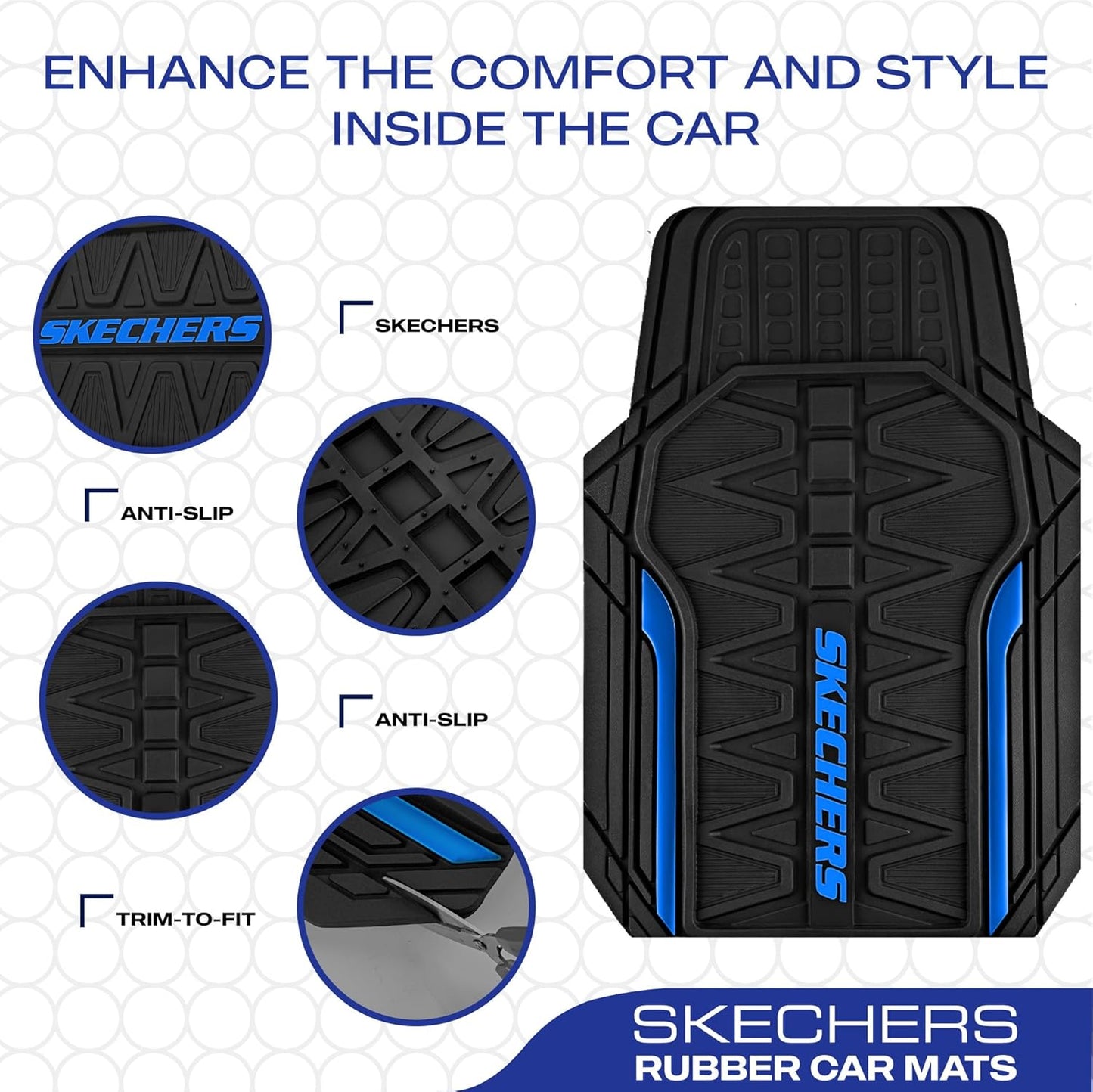 Skechers Car Floor Mats,Heavy Duty Rubber Car Mats Full Set,All Weather Floor Mats,Waterproof Trim to Fit Universal Floor Liner Car Accessories,Automotive Floor Mats for Cars Trucks SUV,Blue