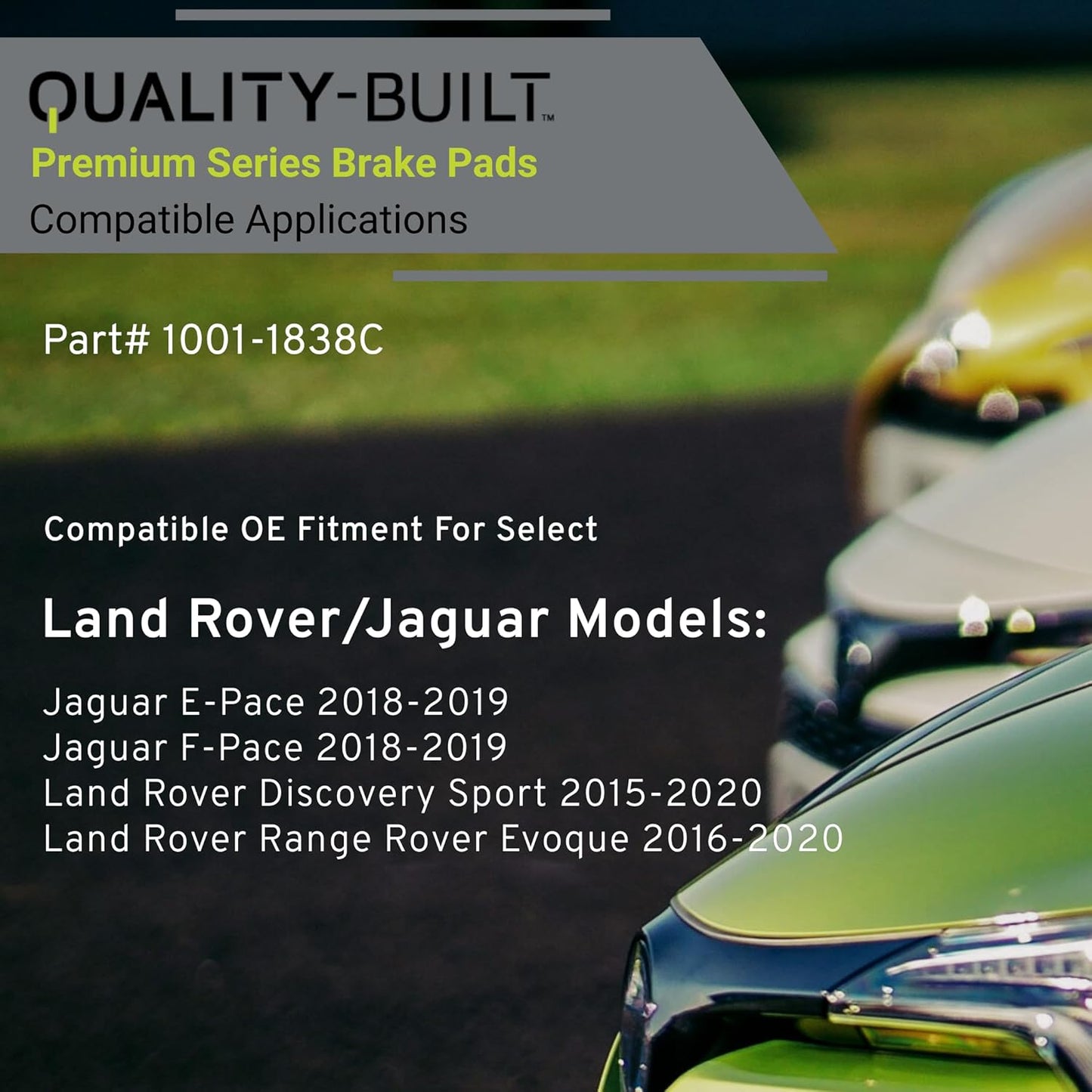 Premium Ceramic Front Brake Pads (1001-1838C) Compatible with Jaguar E-Pace 2019-2018, F-Pace 2019-2018, Land Rover Discovery Sport 2020-2015, Range Rover Evoque 2020-2016