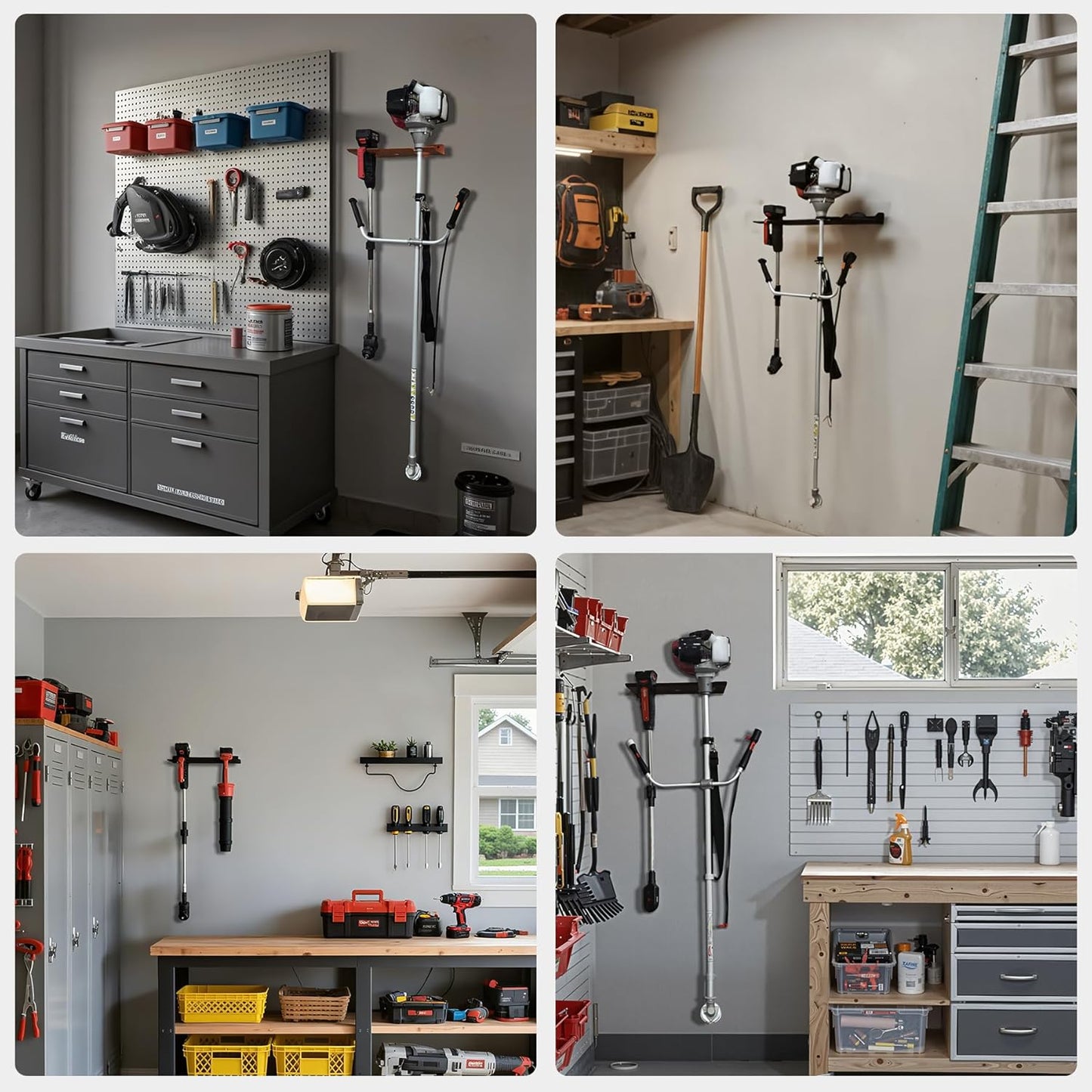 MUTUACTOR Heavy Duty Weed Eater Hanger,Large Opening Garage Organizer Weedeater Rack Wall Mount,Space-Saving Garden Grass Weed Trimmer Rack 2 Slots for Holding Heavy Tools in Shed,Yard or Garden