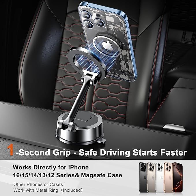 for MagSafe Car Mount Magnetic Dash Mounted Phone Holders for Car Phone Holder Mount 360°Rotatable & Foldable Windshield Dashboard Phone Mount Cell Phone Cradles Fit for iPhone 16 15 14 13 12 series