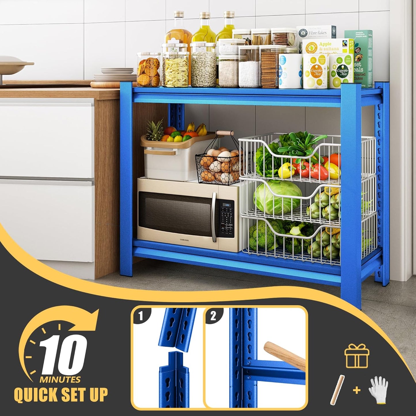 40" W Garage Shelving Heavy Duty，1000LBS Loads Adjustable Garage Storage Shelves,2-Tier Metal Storage Racks and Shelving Units, Utility Rack Shelves,40”W x 18”D x 72”H,Blue