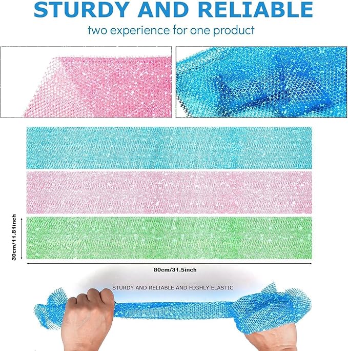 UJFQBH 3 Piece Bright Style African exfoliating net Exfoliating Shower Set Long Bath Sponges for Smooth, Refreshed Skin, The Exterior Gleams - Ideal for Daily Use (Bright Pink, Blue, Green)