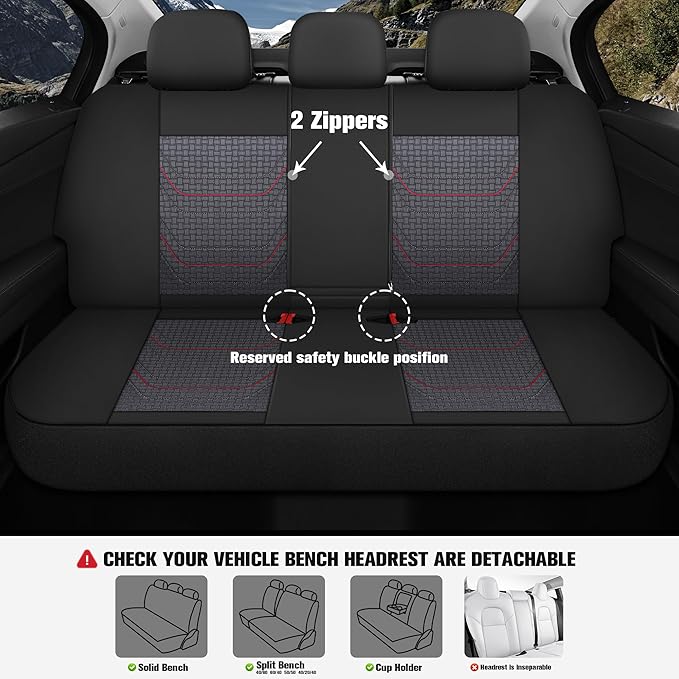 CAROMOP Premium PU Leather&Flannel Car Seat Covers Full Seats,Split Bench Compatible Car Interior Covers, Universal Fit Most Car Sedan Truck SUV(5-Seat Black/Red)