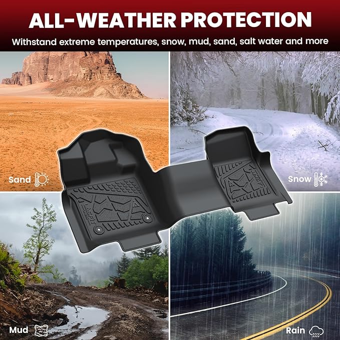 LASFIT Front Floor Mats for Ford F-150 2015-2025 Regular Cab Carpet Floor, Front Row Bench Seat, All Weather TPE Truck Liners for F150 Standard Cab, 1st Row Only, Black