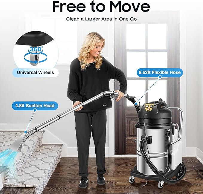 60L Carpet Cleaner Machine Deep Cleaner, 110V Commercial Carpet Cleaning Machine, Sofas Curtains Carpet Shampooer Machine Portable Carpet Cleaner, Floor Scrubber Machine Dust Extractor