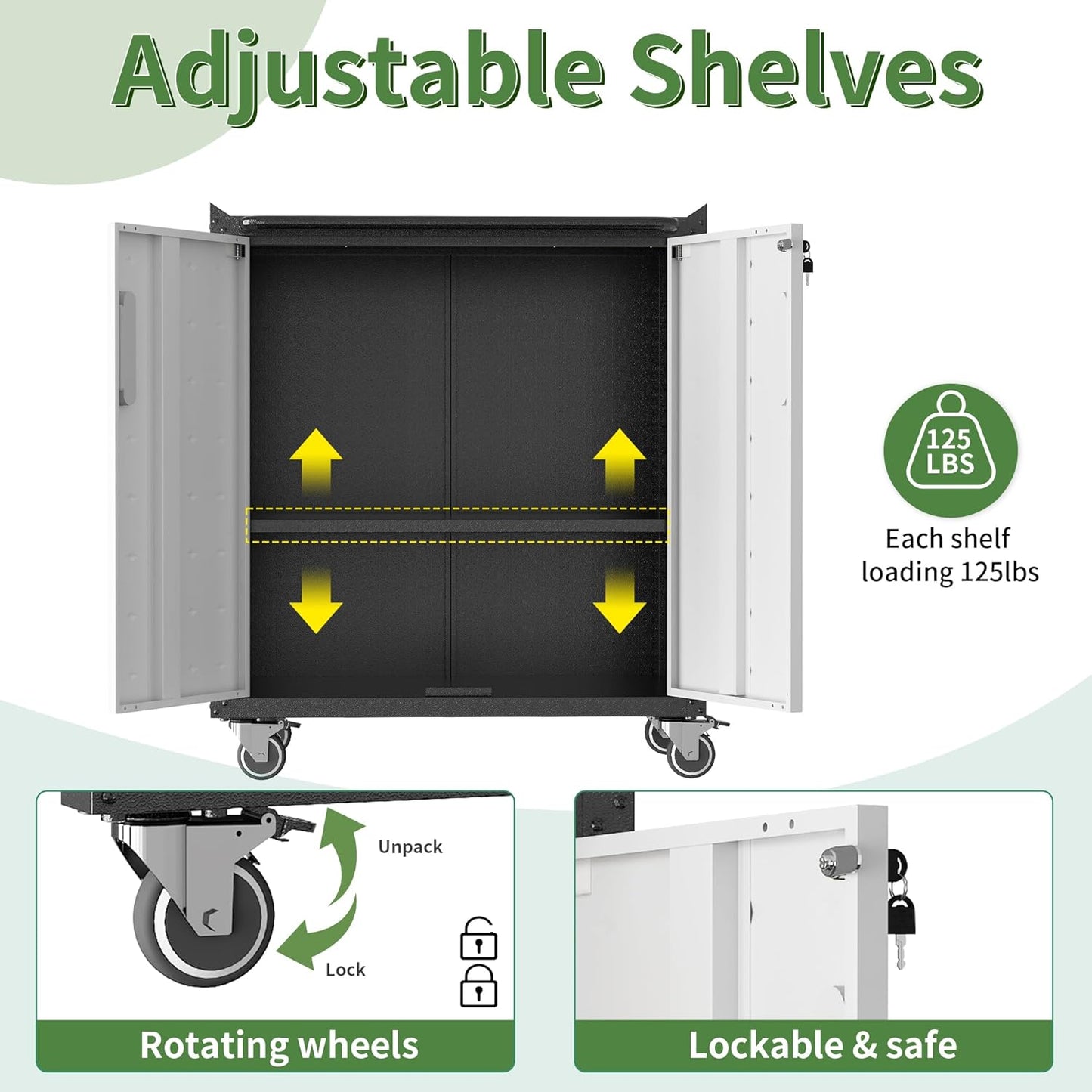 Metal Garage Storage Cabinet with Wheels,Locking Rolling Tool Cabinet with Drawers and Shelves for Home, Office, Garage & Workshop