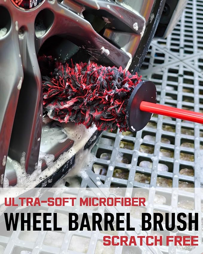 8PCS Wheel Cleaning Kit with Microfiber Brush & Rubber Grip Tire Brush, Twist Loop Drying Towel, Detailing Brush, Applicator for Car Rim and Tire Care