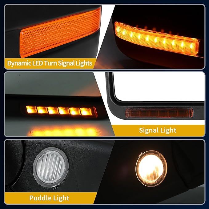 DWVO Tow Mirrors Compatible with 07-14 Ford F150 Power Heated Towing Mirror with Dual Turn Signal Light Puddle Light Black