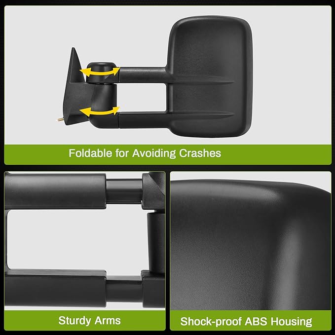 AUTOSAVER88 Towing Mirrors Compatible with 1988-1999 Chevy GMC C1500/K1500, Pair Set for 1988-2000 C2500/C3500/K2500/K3500 Power mirror adjust Manual Telescoping Folding